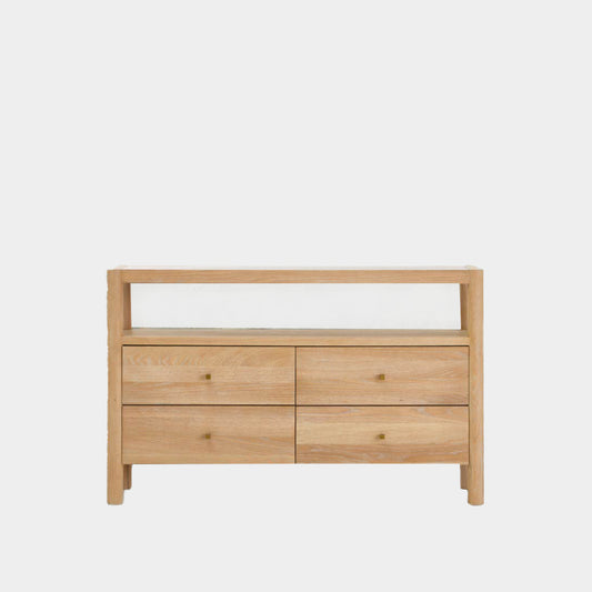 Oak Wood Sideboard with Grey Tempered Glass