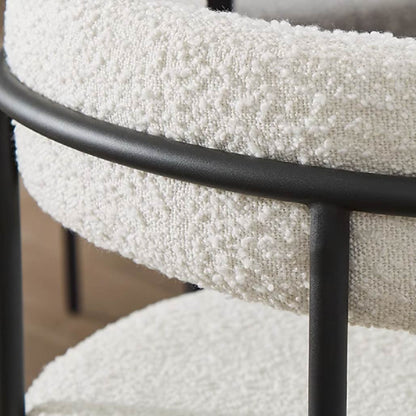 white boucle steel curved dining chair