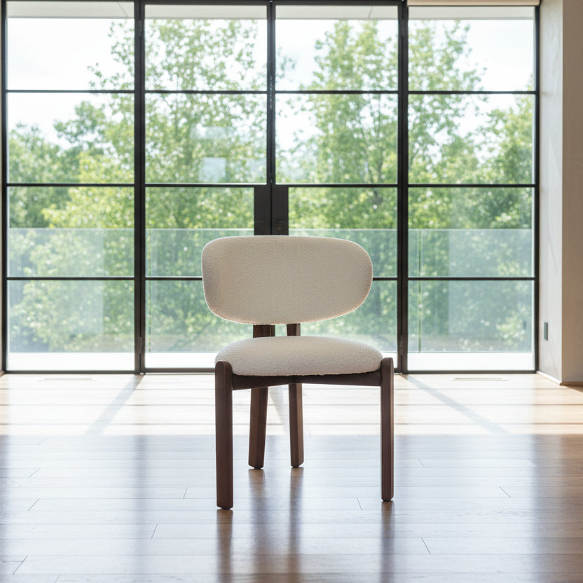 White boucle walnut chair